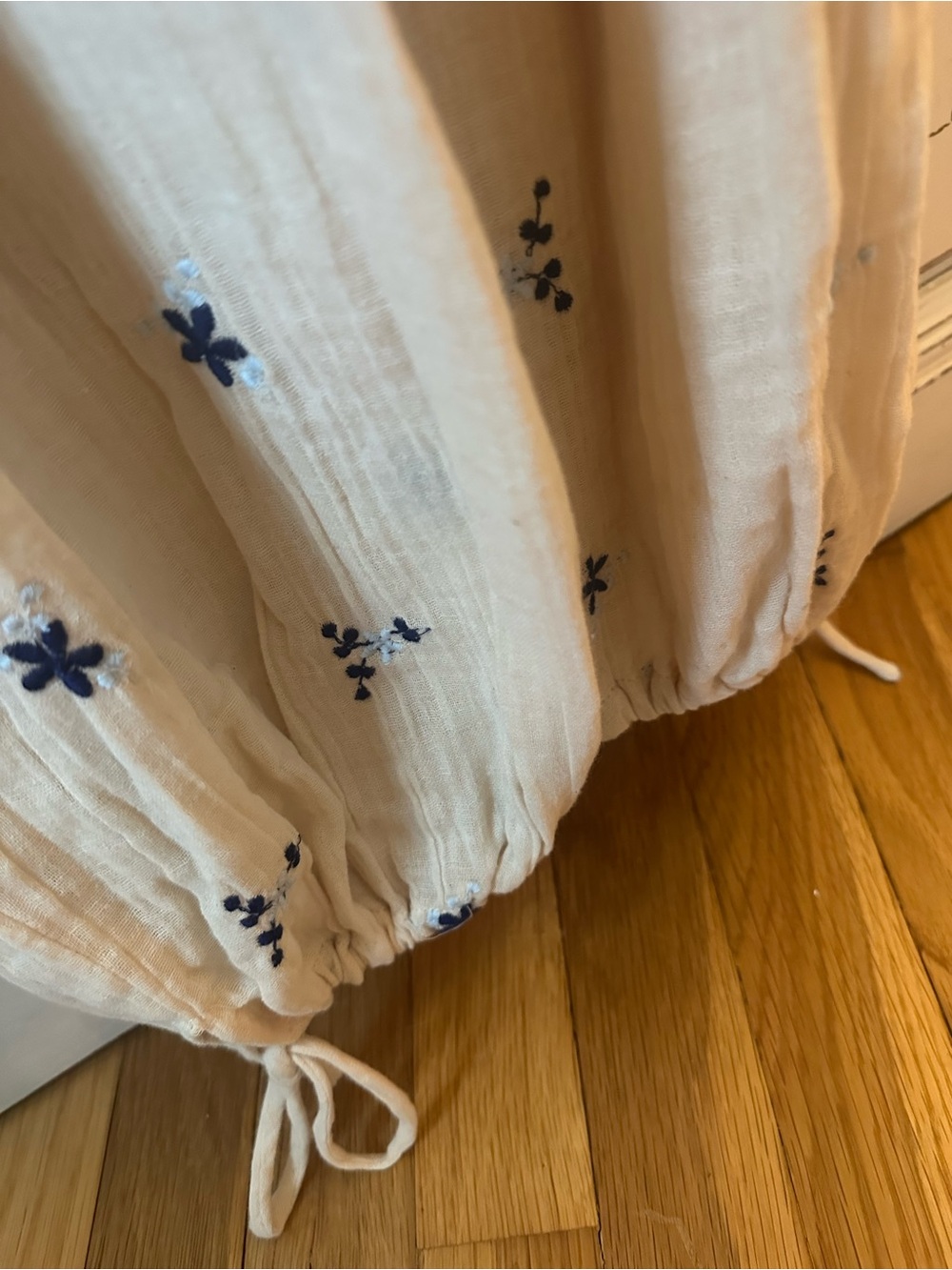 Free People Cream Smocked Jumpsuit with Navy Embroidery - Picture 5 of 6
